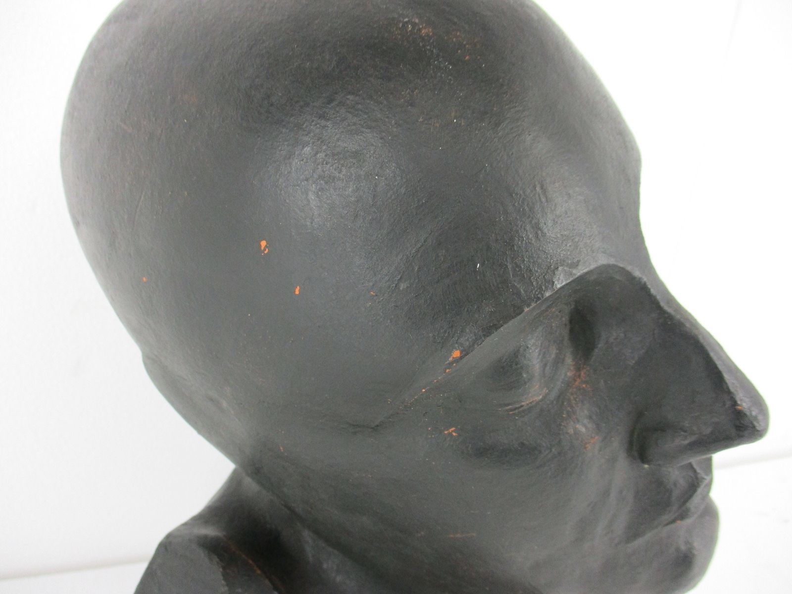 Bust  Death Mask Terra Cotta Black Signed Sculpture Dramatic Piece Of Art photo for sale