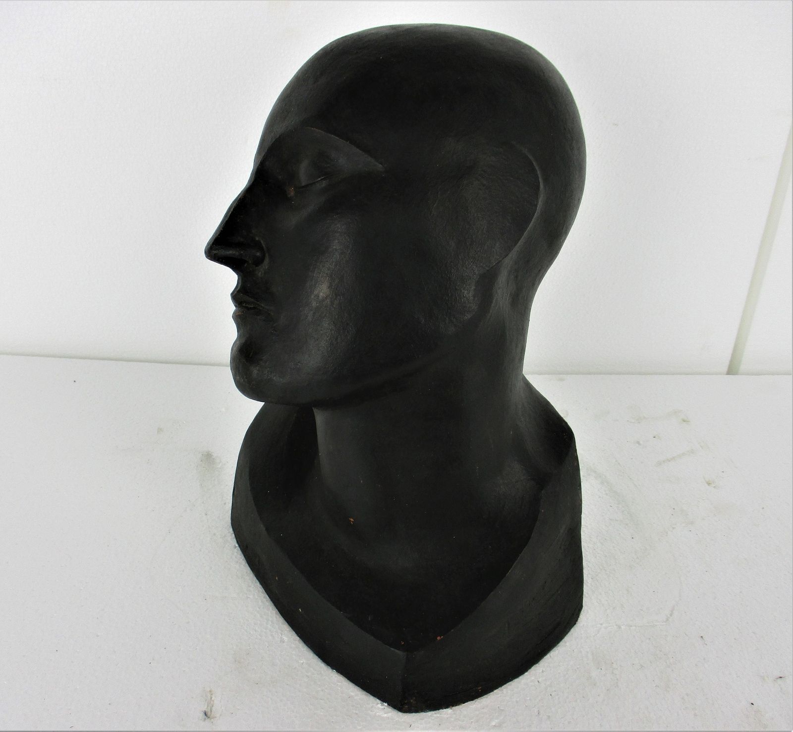 Bust  Death Mask Terra Cotta Black Signed Sculpture Dramatic Piece Of Art photo Art