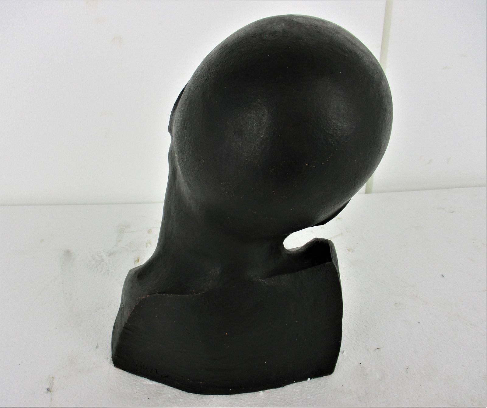 Bust  Death Mask Terra Cotta Black Signed Sculpture Dramatic Piece Of Art photo 628.0