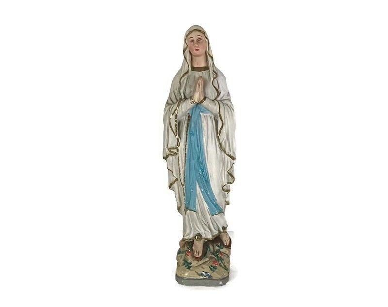 Plaster Vintage Statue Our Lady Of Lourdes Madonna France French Heavy
