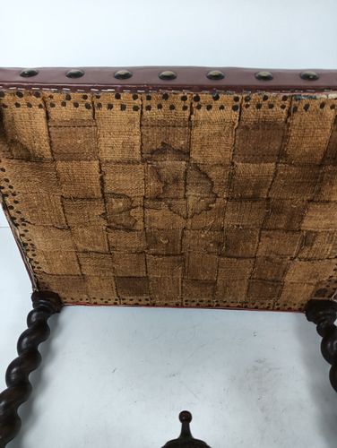 photo furniture Antique Footstool Ottoman Barley Twist Wood Foot Rest 20th Century Hobnails Gorg