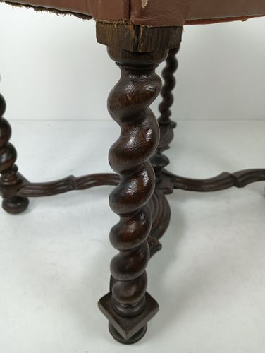 487.0 Antique Footstool Ottoman Barley Twist Wood Foot Rest 20th Century Hobnails Gorg photo