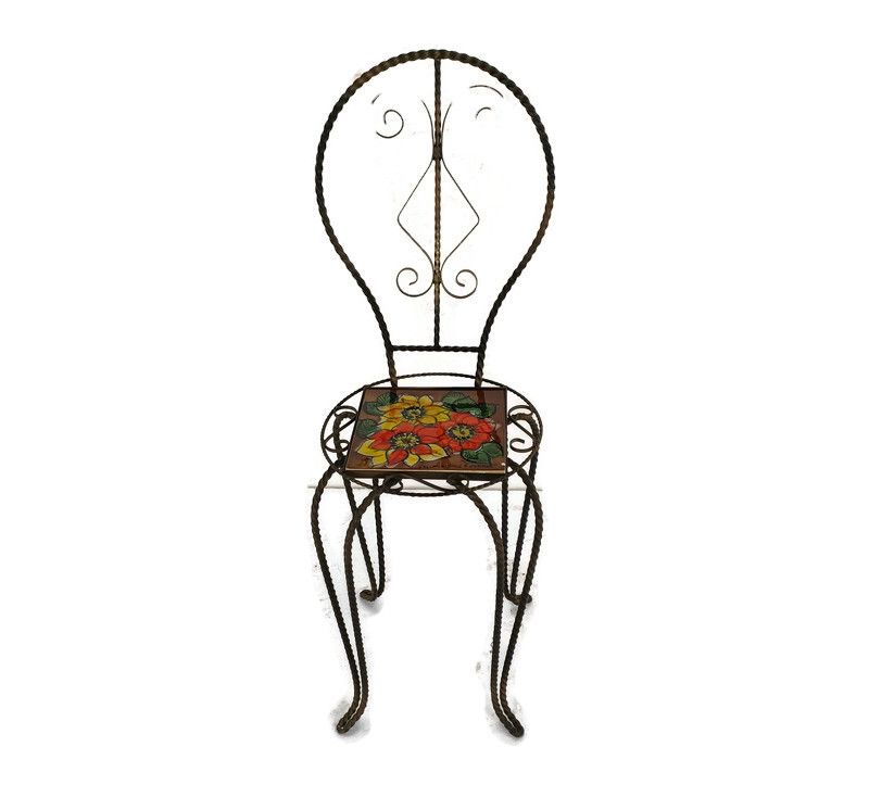 Side  Table Plant Stand Ceramic Tile Vallauris  Wrought Iron Legs Lovely Vintage