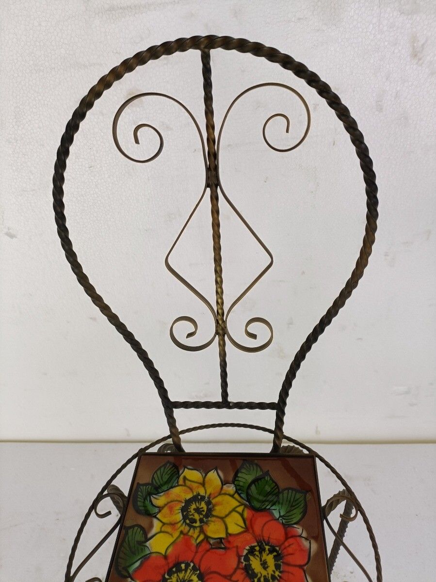Side  Table Plant Stand Ceramic Tile Vallauris  Wrought Iron Legs Lovely Vintage photo 130.0