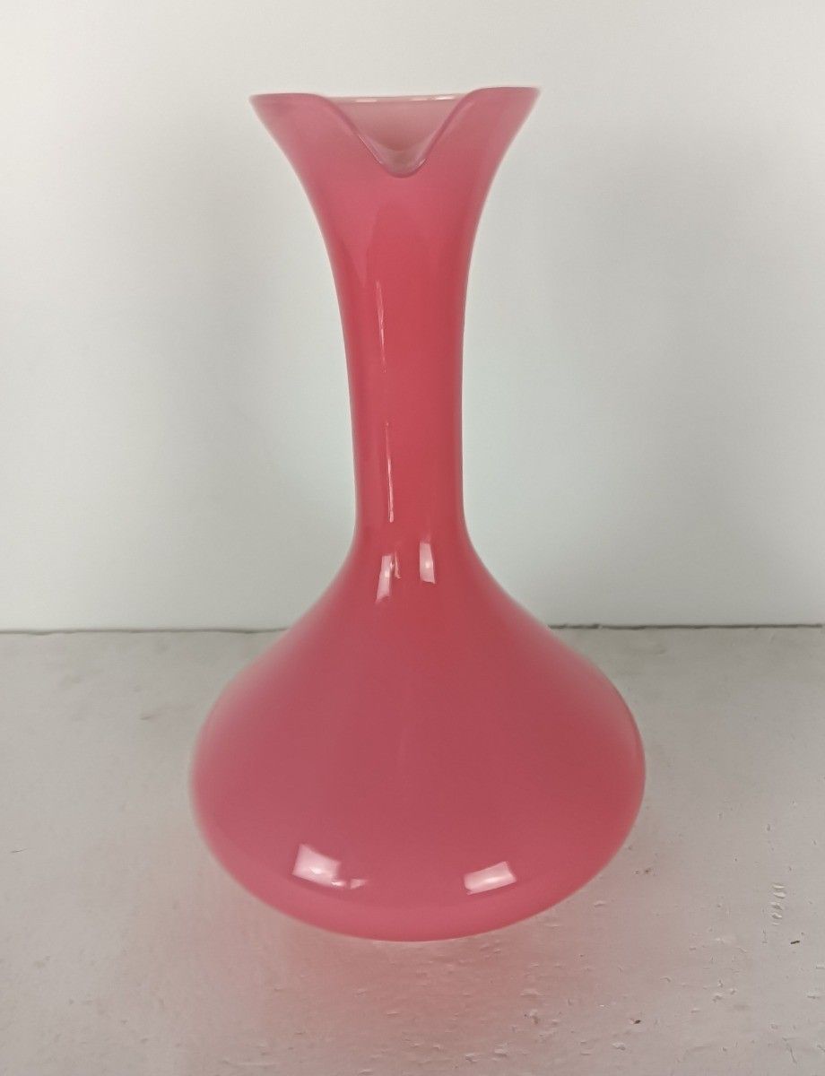 Itallian Pink White Opaline Cased Glass Ewer Pitcher Vintage Jar Vase Art Glass photo furniture