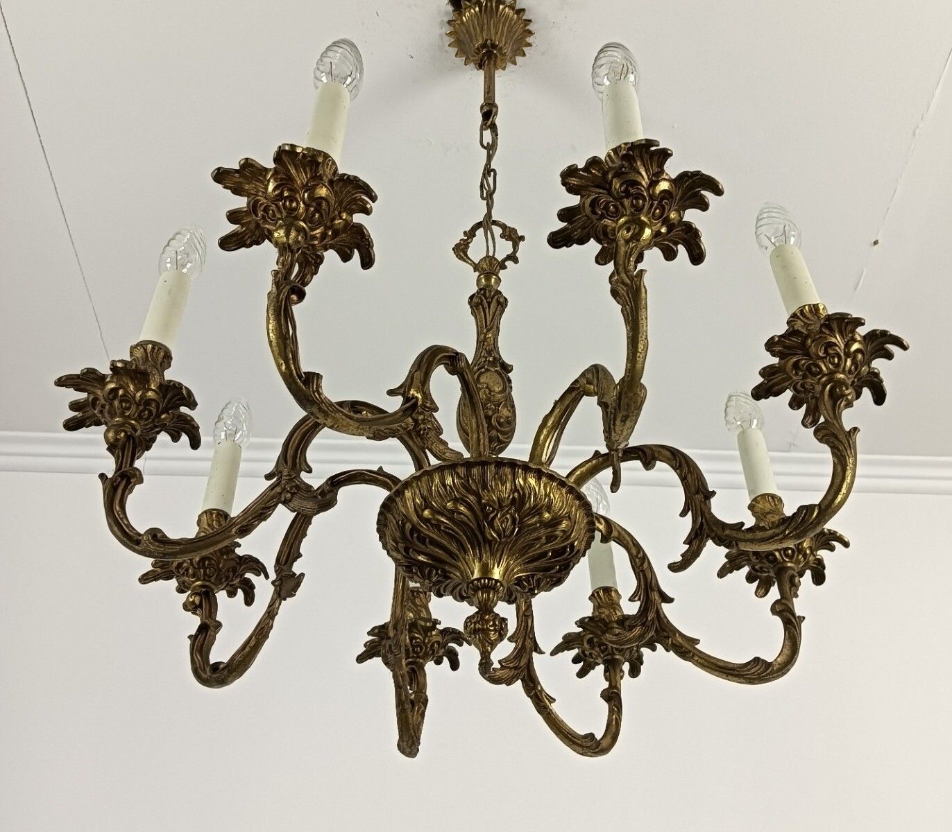 Ornate Bronze Doré Chandelier Vintage Rococo Style 8 Lights Arm Beautiful photo for sale