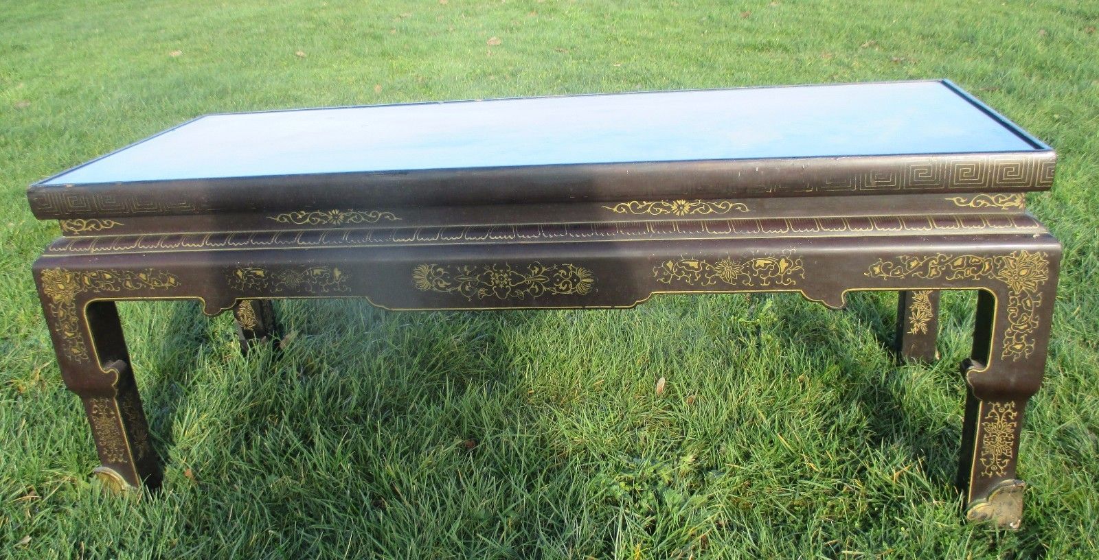 photo furniture Antique 19th Century Chinese Coffee Table Inlay Jade Landscape Scene Stunning