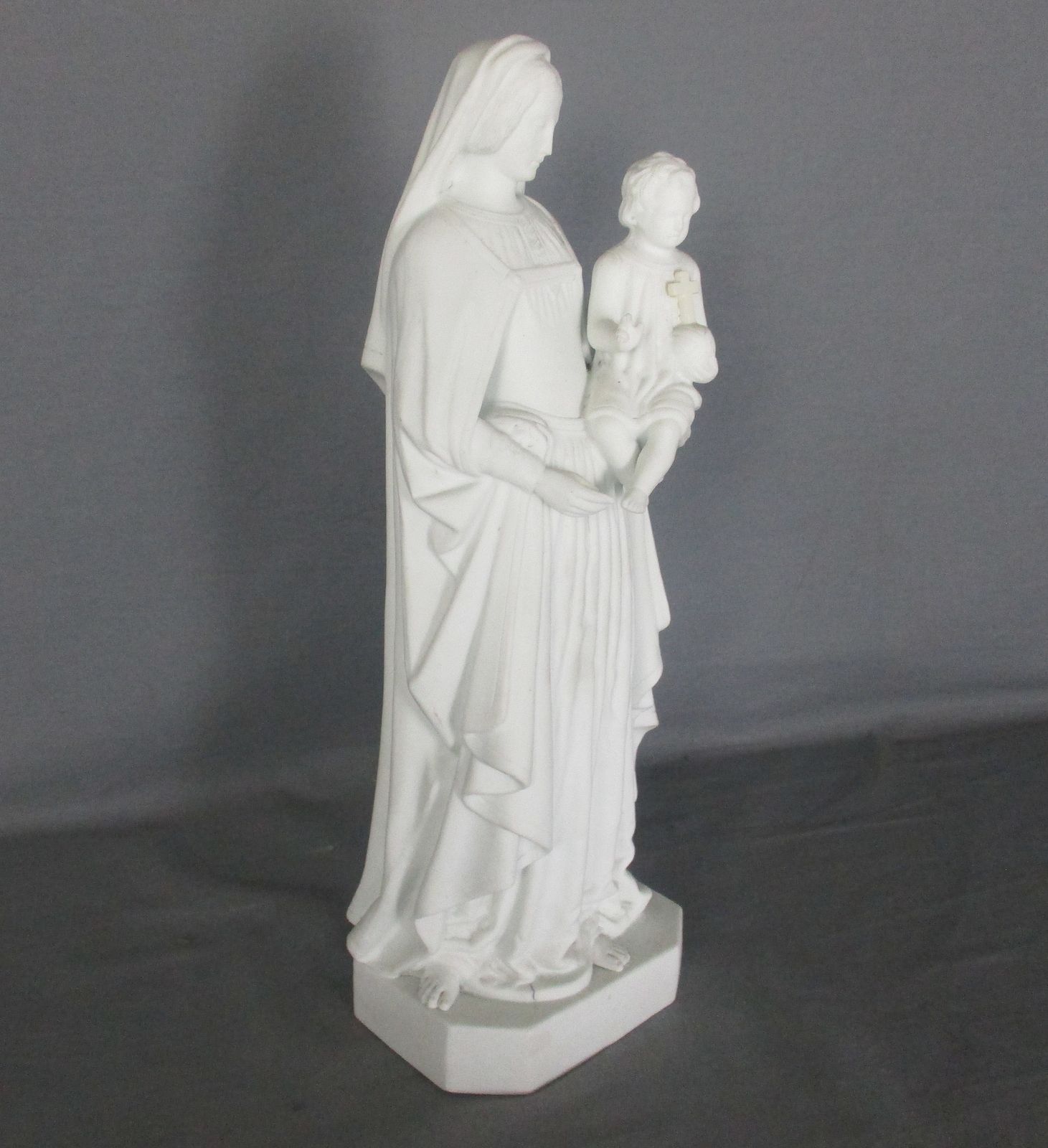 Antique 1900 Bisque Statue Virgin Mary Our Lady Madonna Infant Jesus Marked 14 photo 344.0