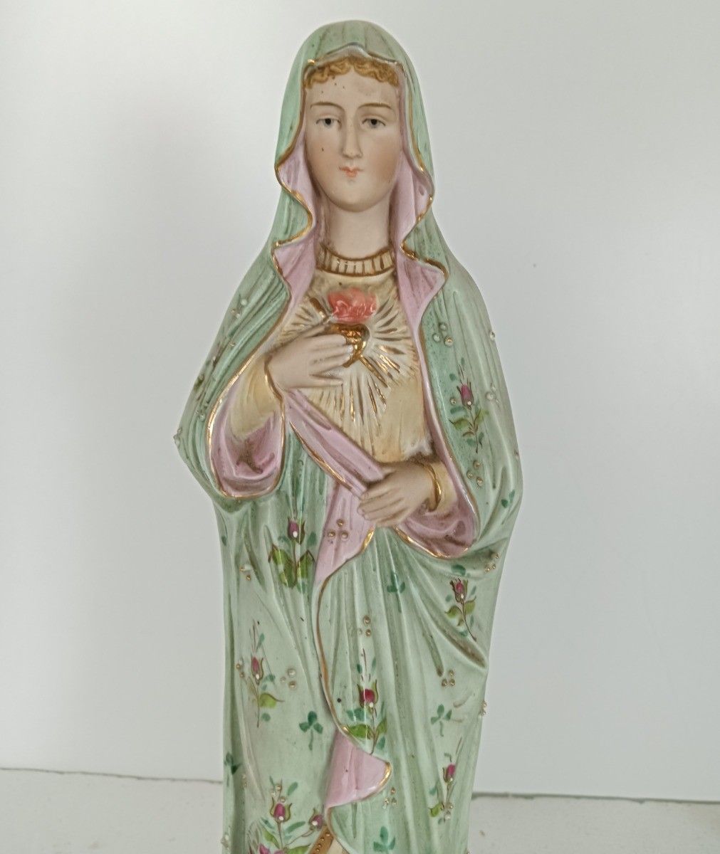 Antique Bisque Statue Virgin Mary Lady Madonna With Infant Jesus Gorgeous  Polyc photo furniture