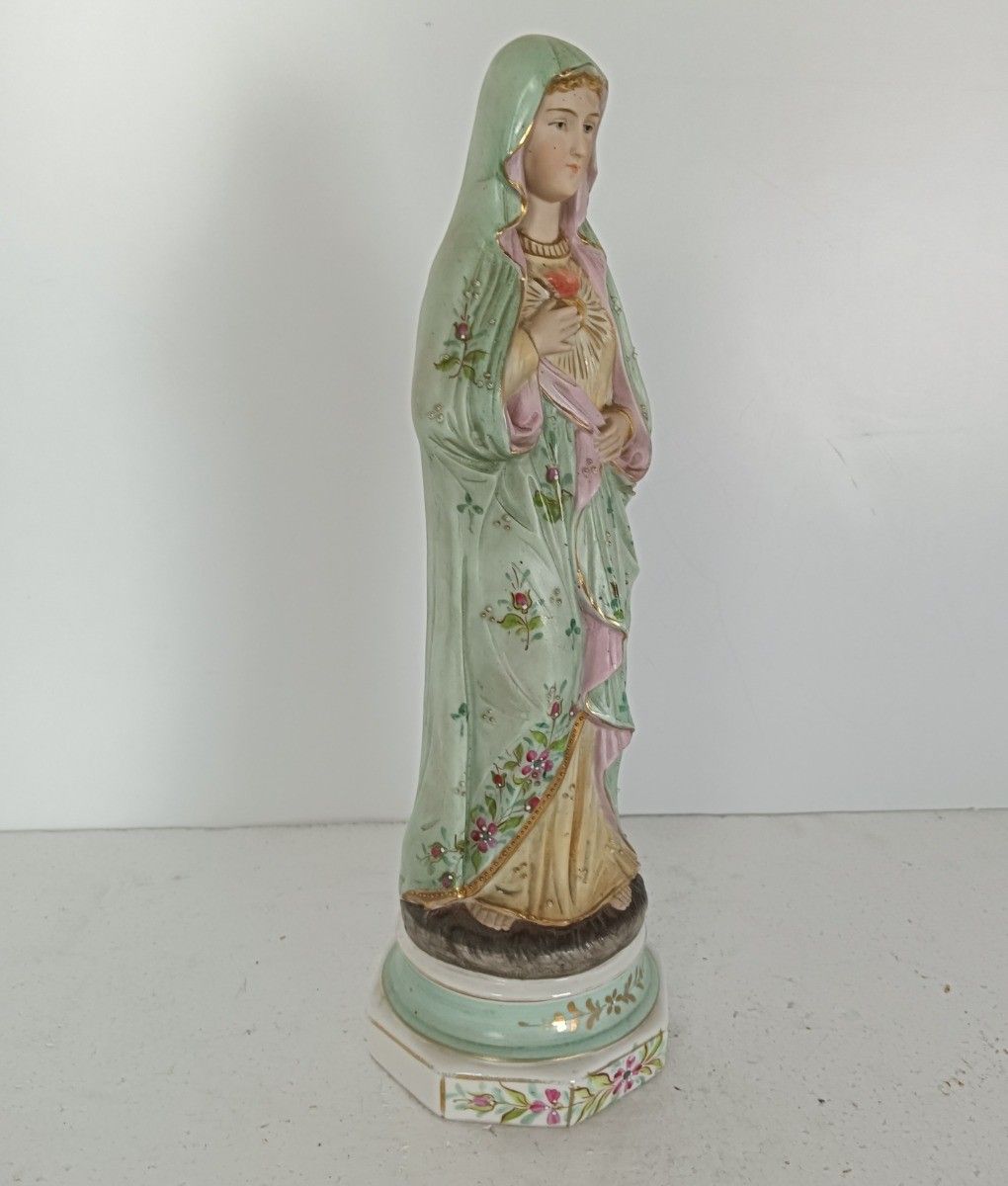 Antique Bisque Statue Virgin Mary Lady Madonna With Infant Jesus Gorgeous  Polyc photo for sale