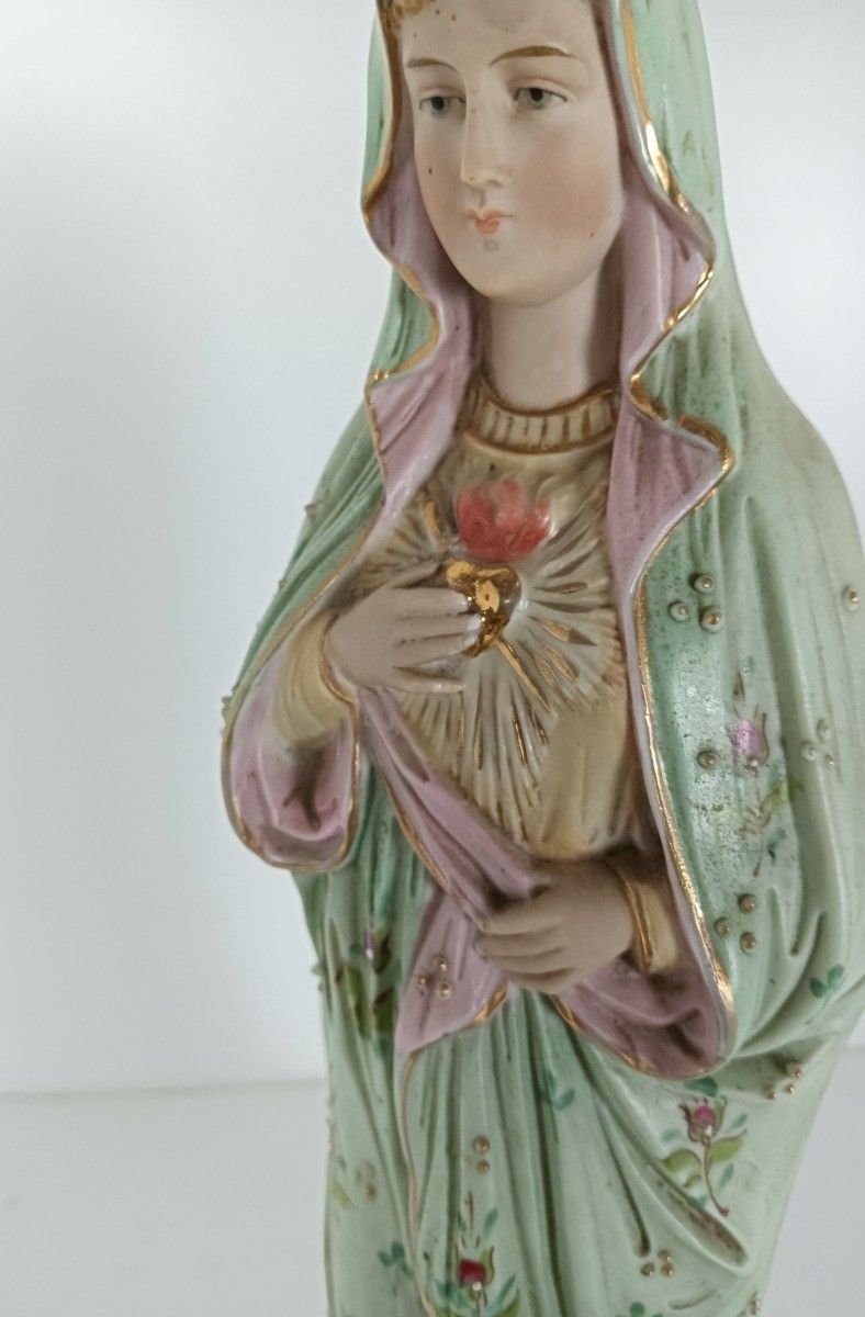 Antique Bisque Statue Virgin Mary Lady Madonna With Infant Jesus Gorgeous  Polyc photo 244.0
