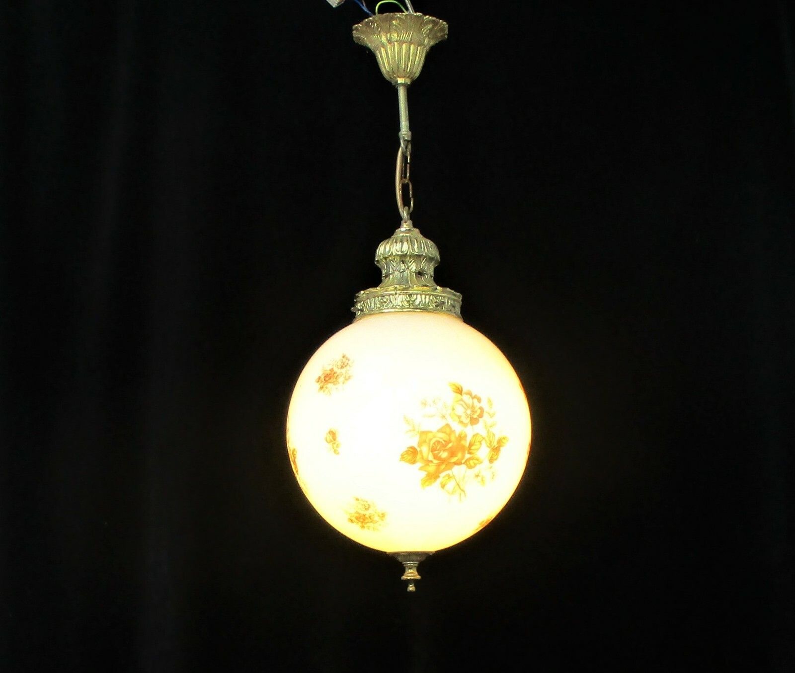 Art Deco Art Nouveau Art Glass Light Pendant Glass Ball  Shade Flowers Lovely photo for sale