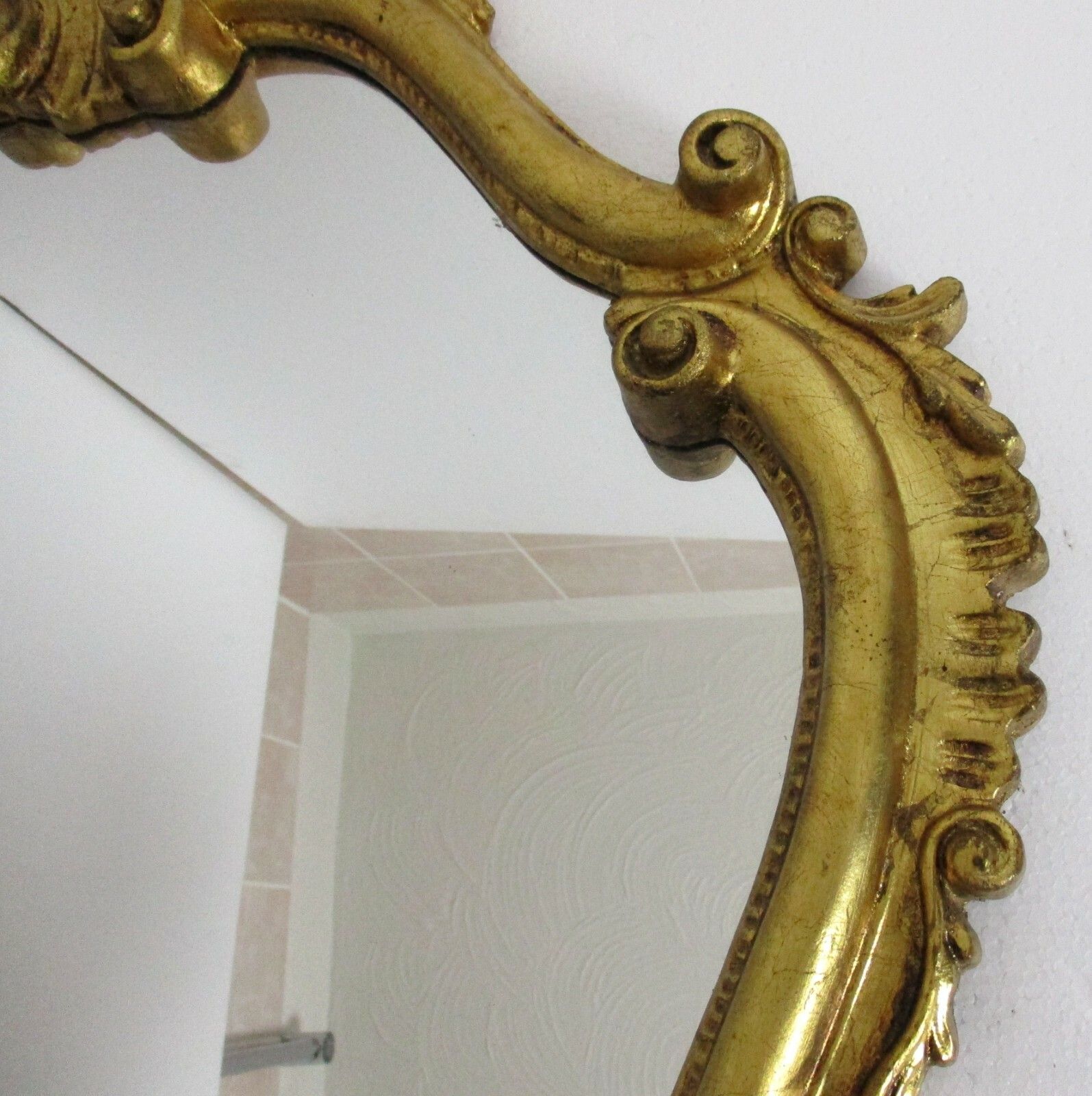 Large  Ornate Oval Wood  Wall Hanging Mirror Hollywood Regency Rococo Stunning photo for sale