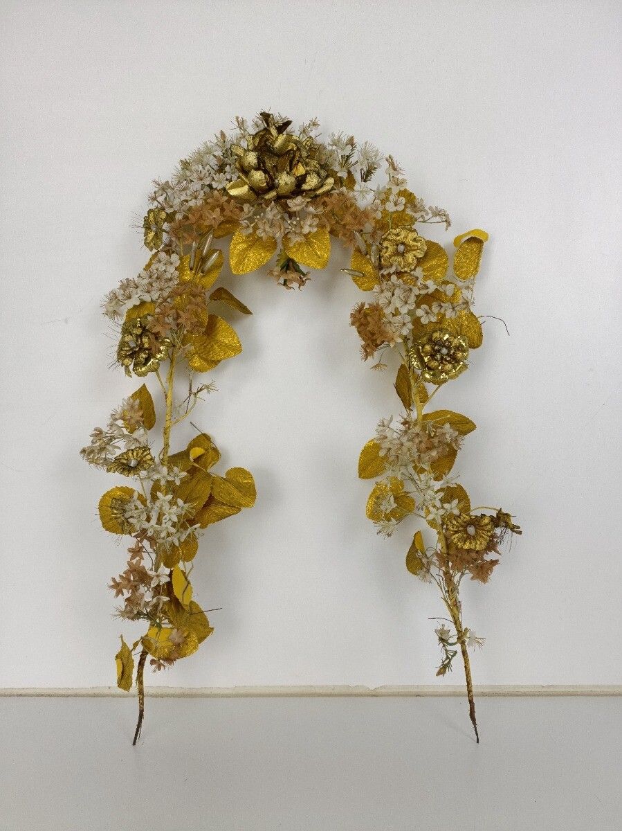 Antique Bridal Wedding Silk Flowers Porcelain Ormolu Wreath Boucquet 19th Centur photo furniture