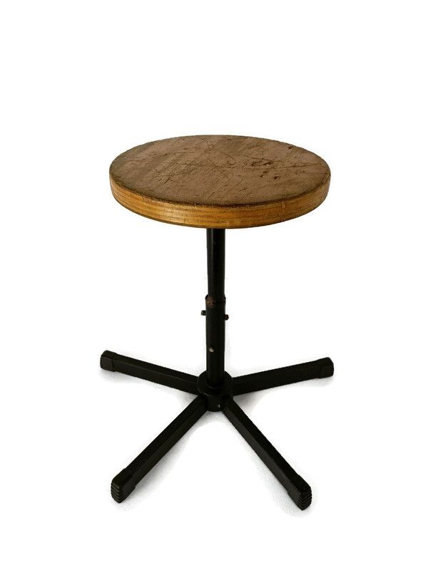 Fifties Swivel Plywood Industrial Adjustable Stool Chair Loft Modernist