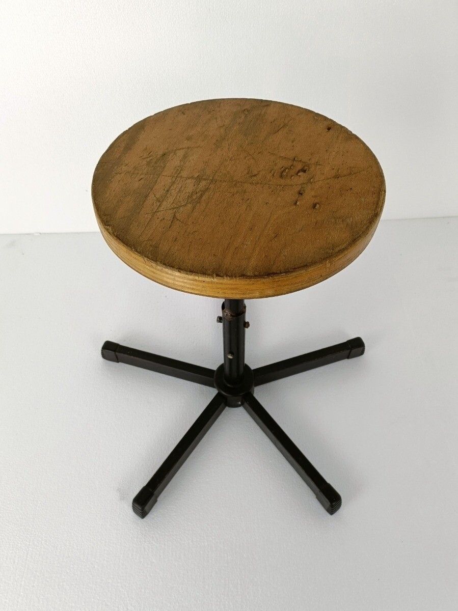 Fifties Swivel Plywood Industrial Adjustable Stool Chair Loft Modernist photo furniture