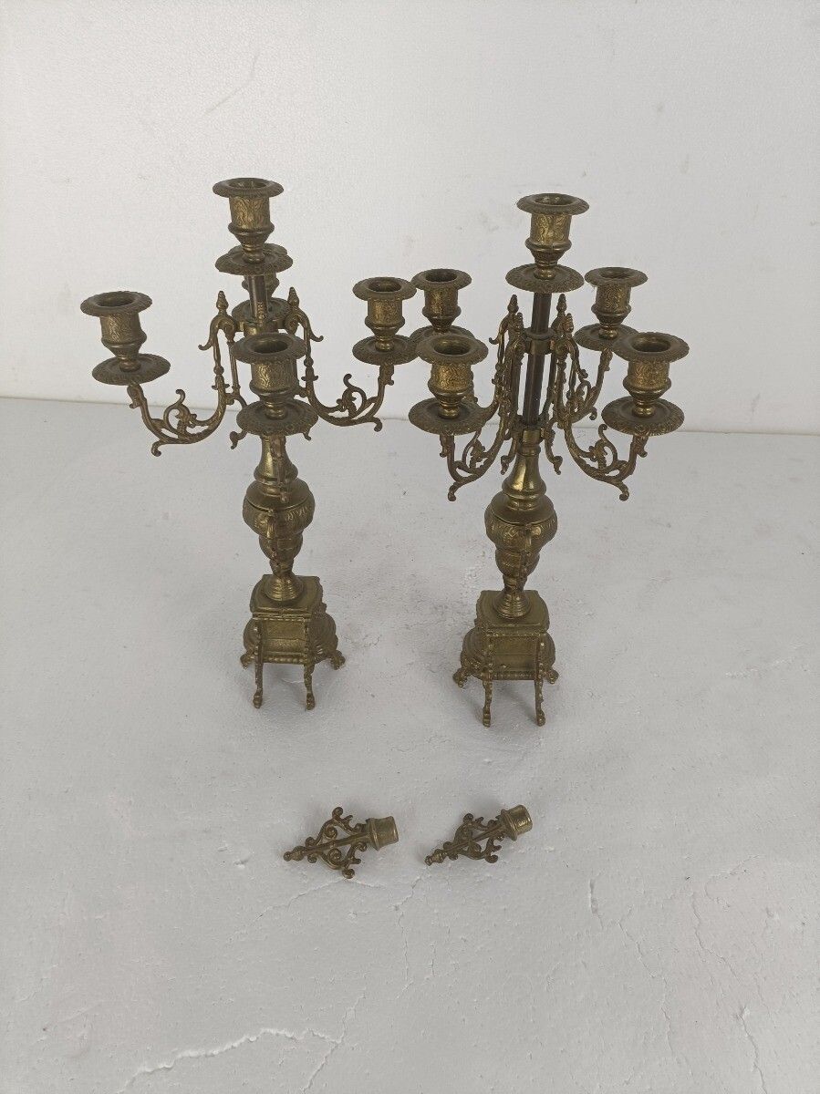 Couple Candle Holders Brass Ornate Art Nouveau Jugendstihl Style Stylish Candela photo vintage