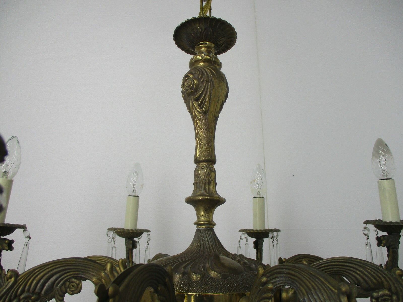 8 Arm Lights Chandelier Revival Hollywood Regency Style Brass Ornate Prisms photo buy