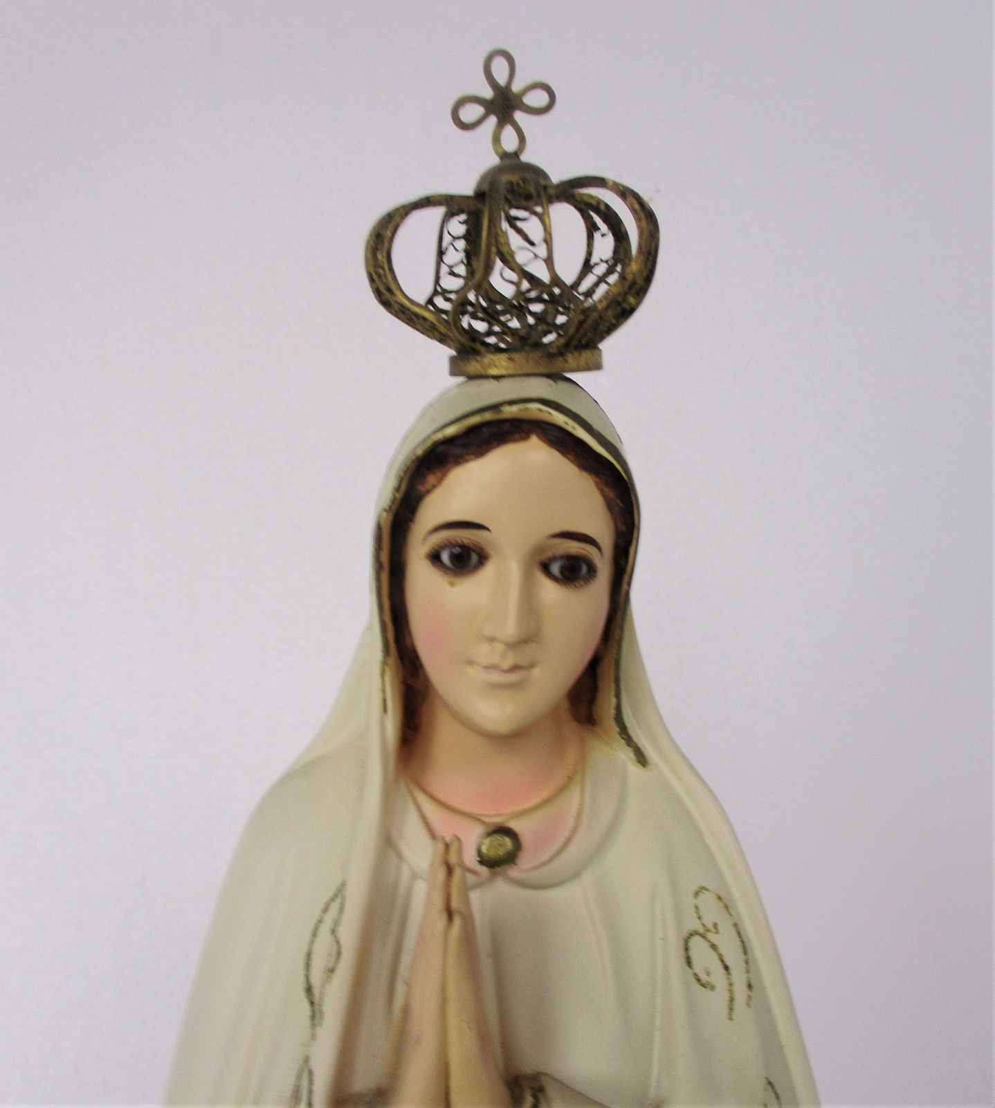 Vintage Our Lady Fatima Resine Statue Glass Eyes Portugal Authentic 18.89" photo 133.0