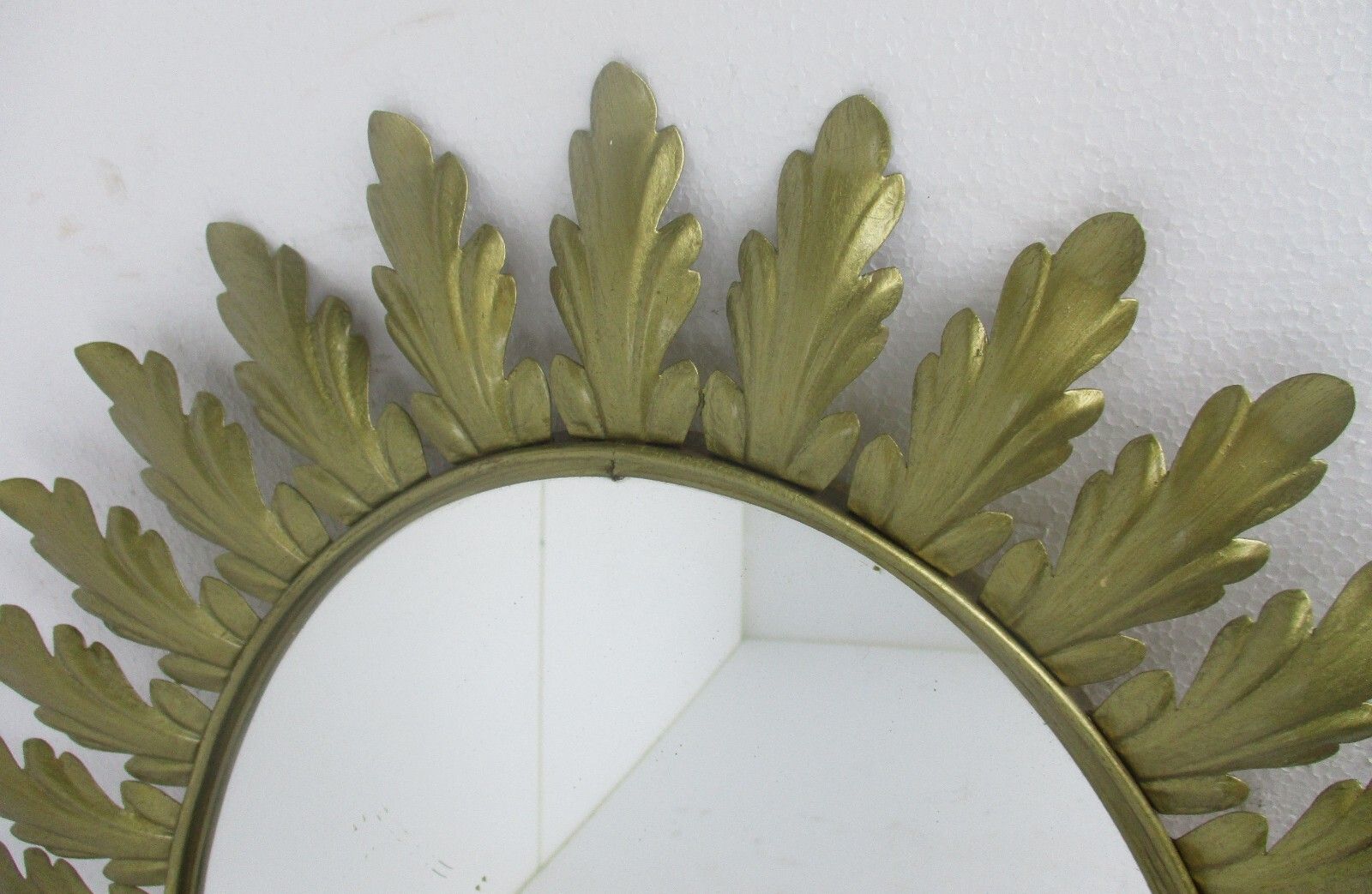 Mid Century Modern Large Ornate Oval Wall Hanging Mirror De Knudt Brass Leafs photo furniture
