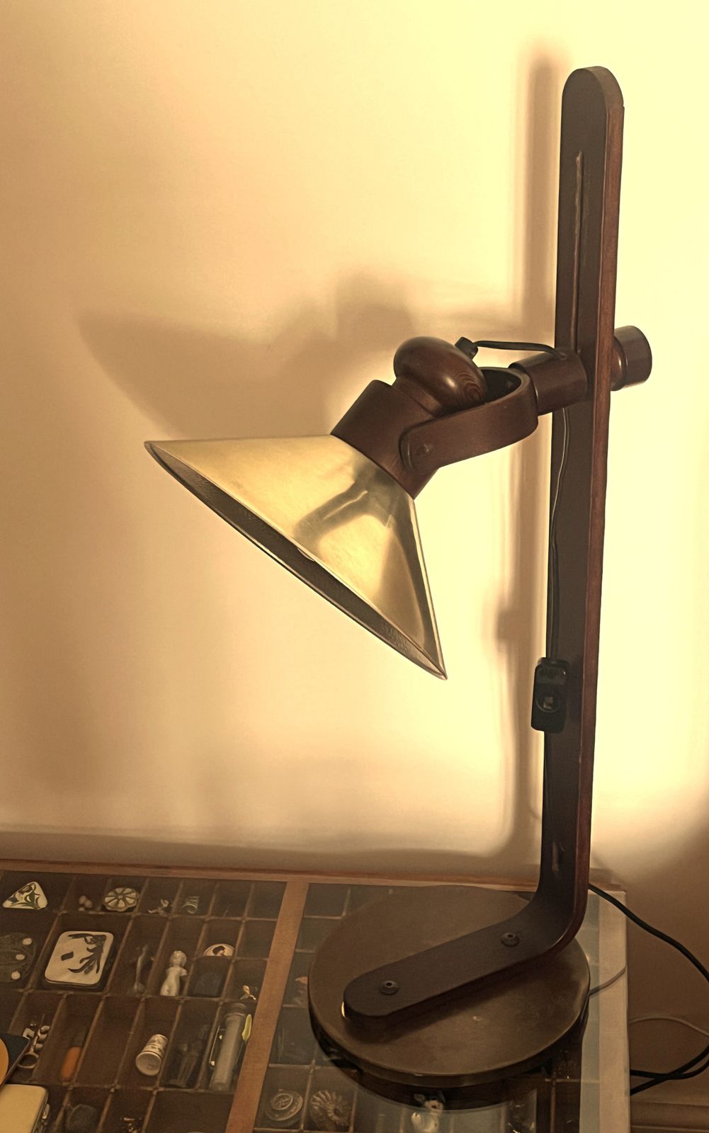 photo for sale 1970's Midcentury Modern Swedish Borje Claes Norlett Elit Wood And Brass Table Lamp. Working.