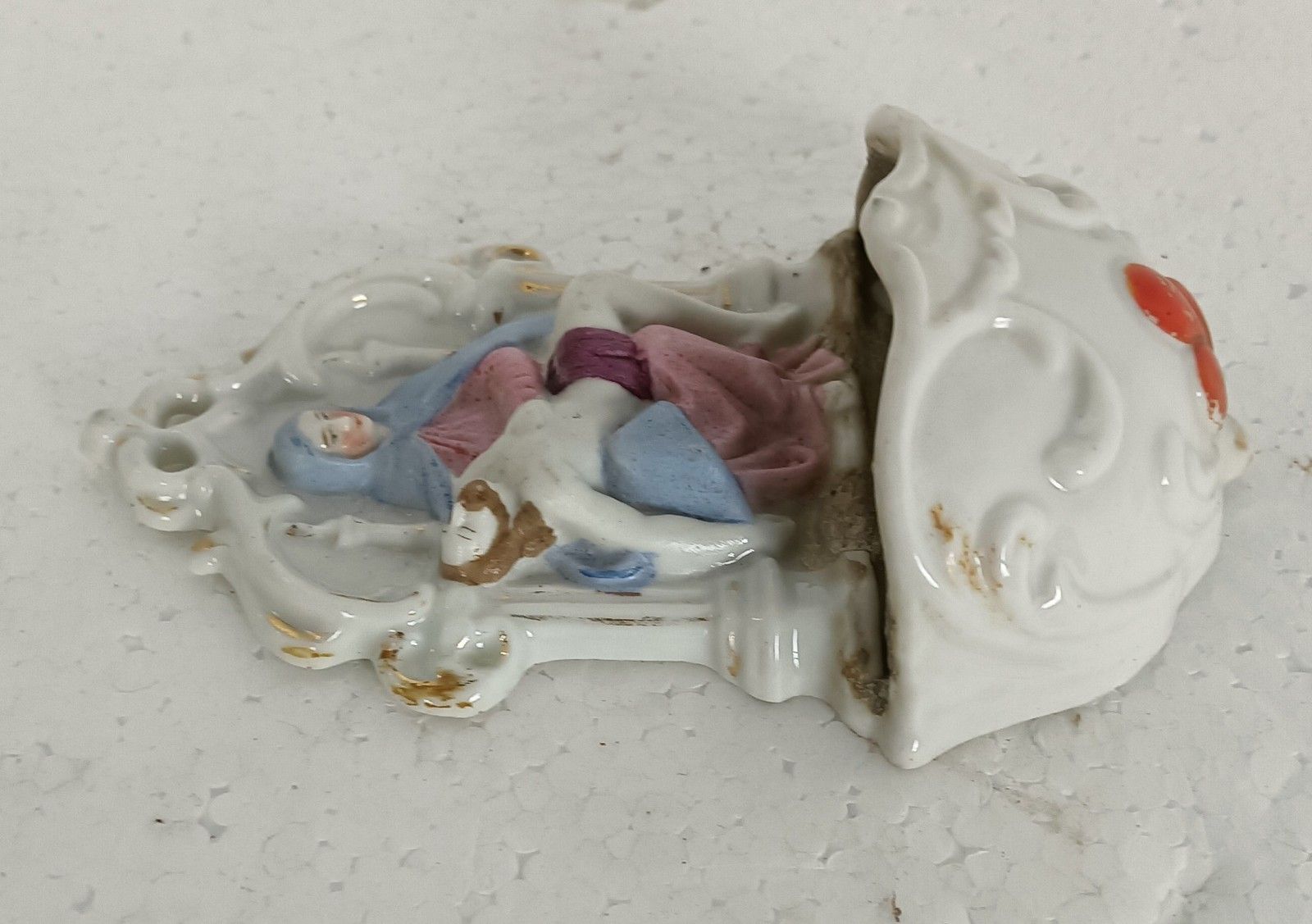 Antique Holy Water Font Vessel Porcelain Pieta Virgin Mary Jesus Christ photo for sale