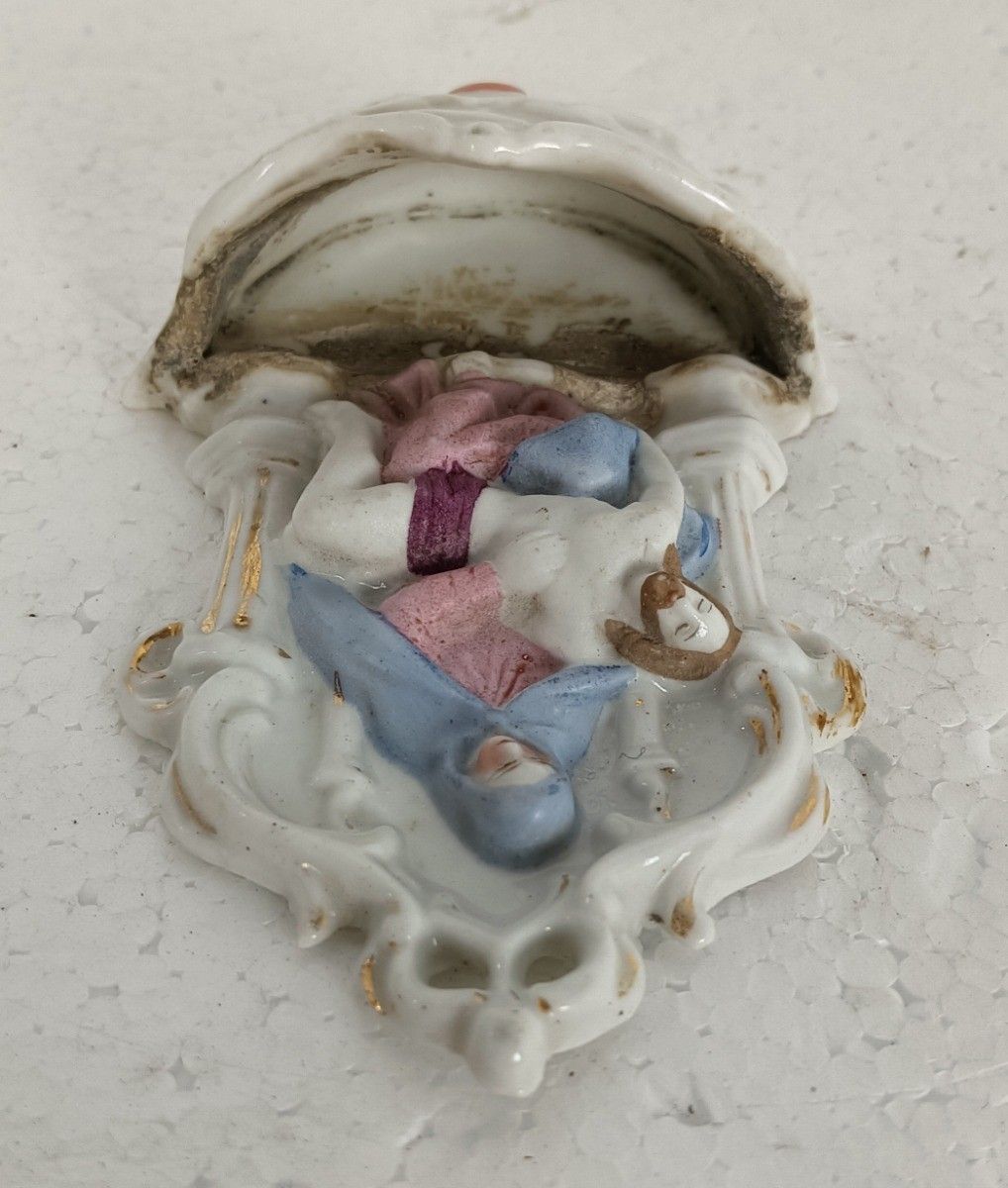 Antique Holy Water Font Vessel Porcelain Pieta Virgin Mary Jesus Christ photo Art