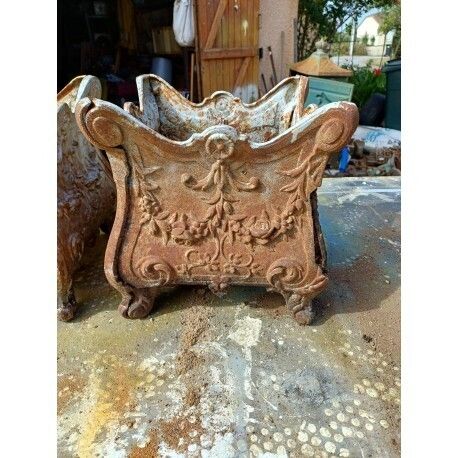 Pair Of Enamelled Cast Iron Planters From 1900 From Charleville Mézières photo for sale
