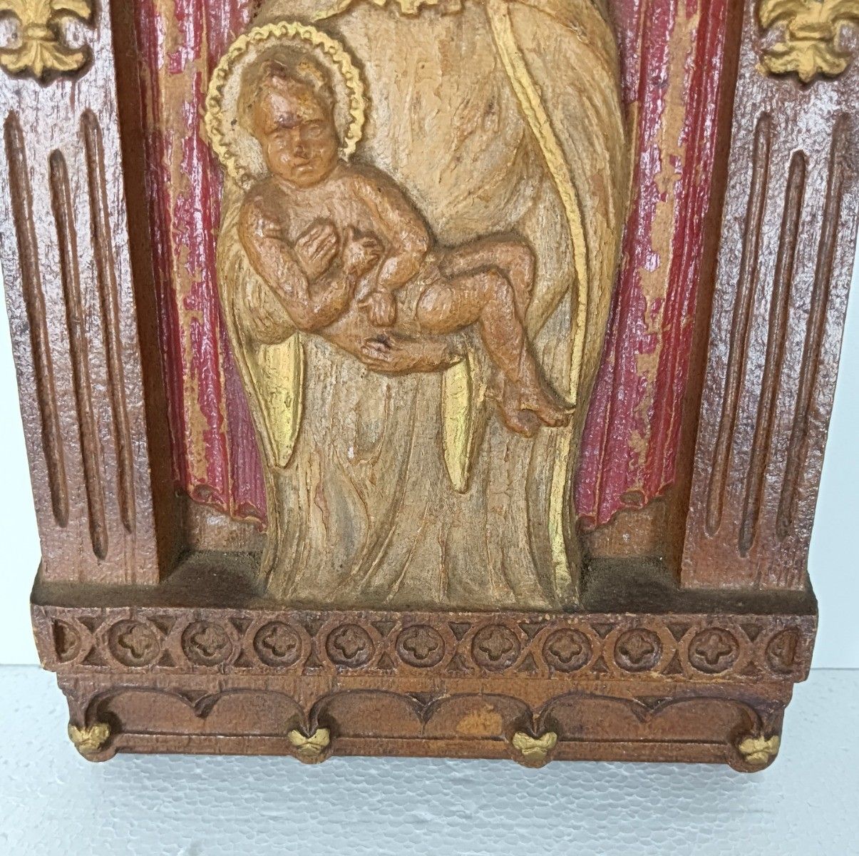 Gothic Gorgeous Wall Hanging French Fleur De Lis Madonna With Infant Jesus Angel photo vinterior