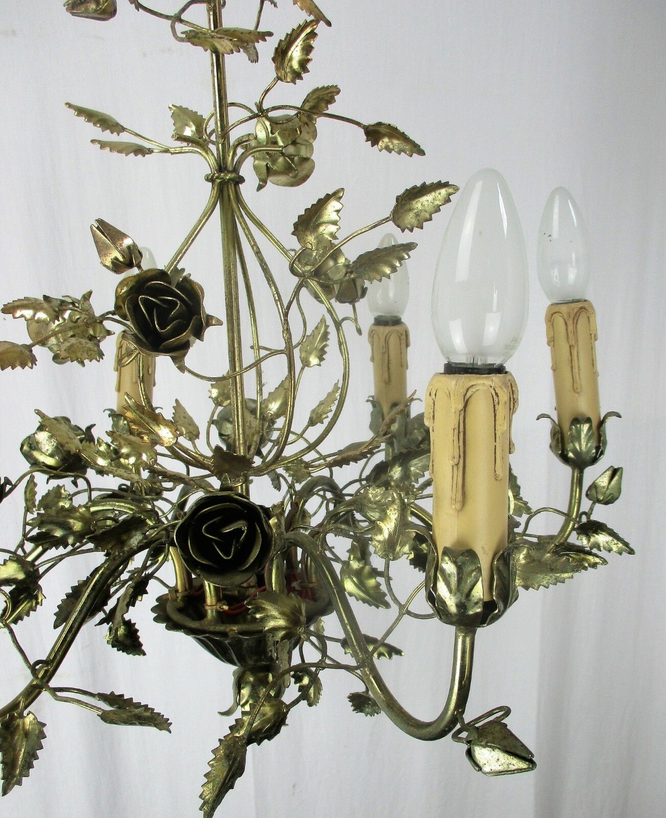 photo furniture Hollywood Regency Chandelier 6 Lights Brass Flowers Leafs Basket Htf Lovely