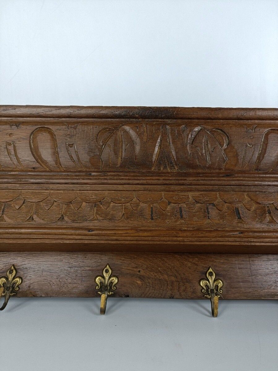 Hand Carved Wood Oak Coat Hat Kitchen Hallway Rack Ornate Antique Lion Heads photo 344.0