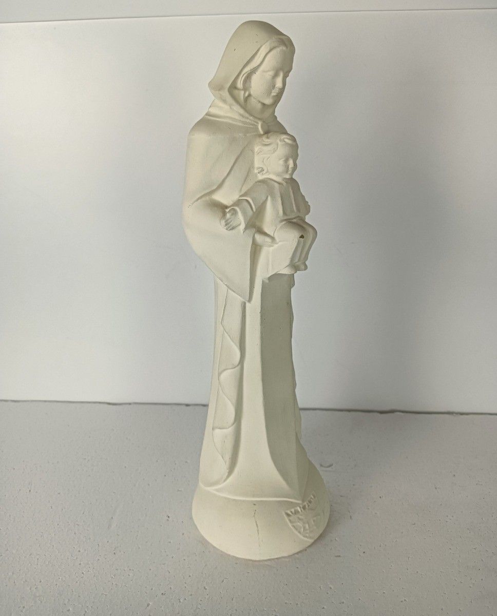 Art Deco Antique Statue Madonna Virgin Mary With Infant White photo Art