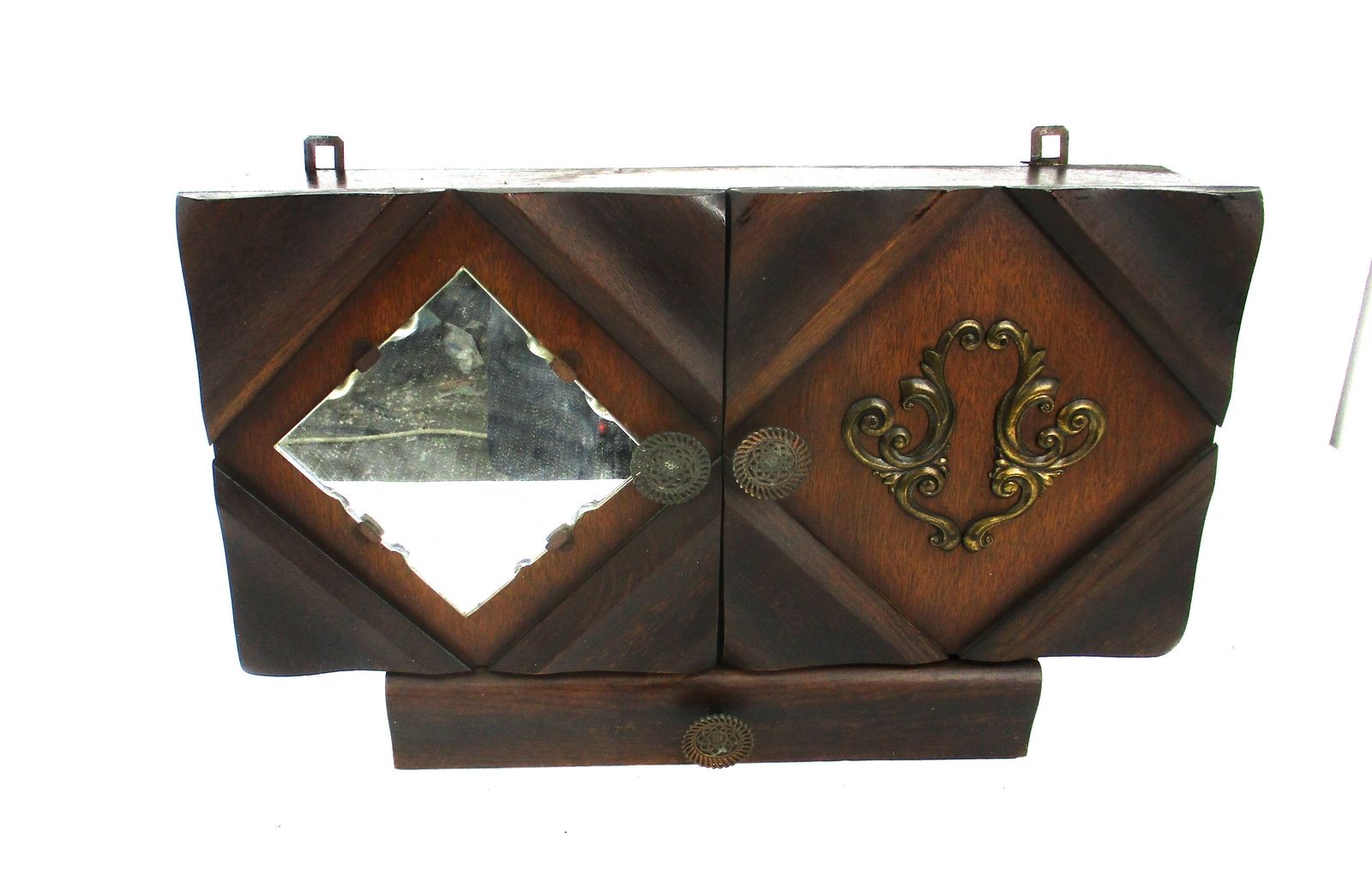 Large Apothecary Bathroom Medicine Kitchen Cabinet Wood Art Deco Cut Glass photo furniture