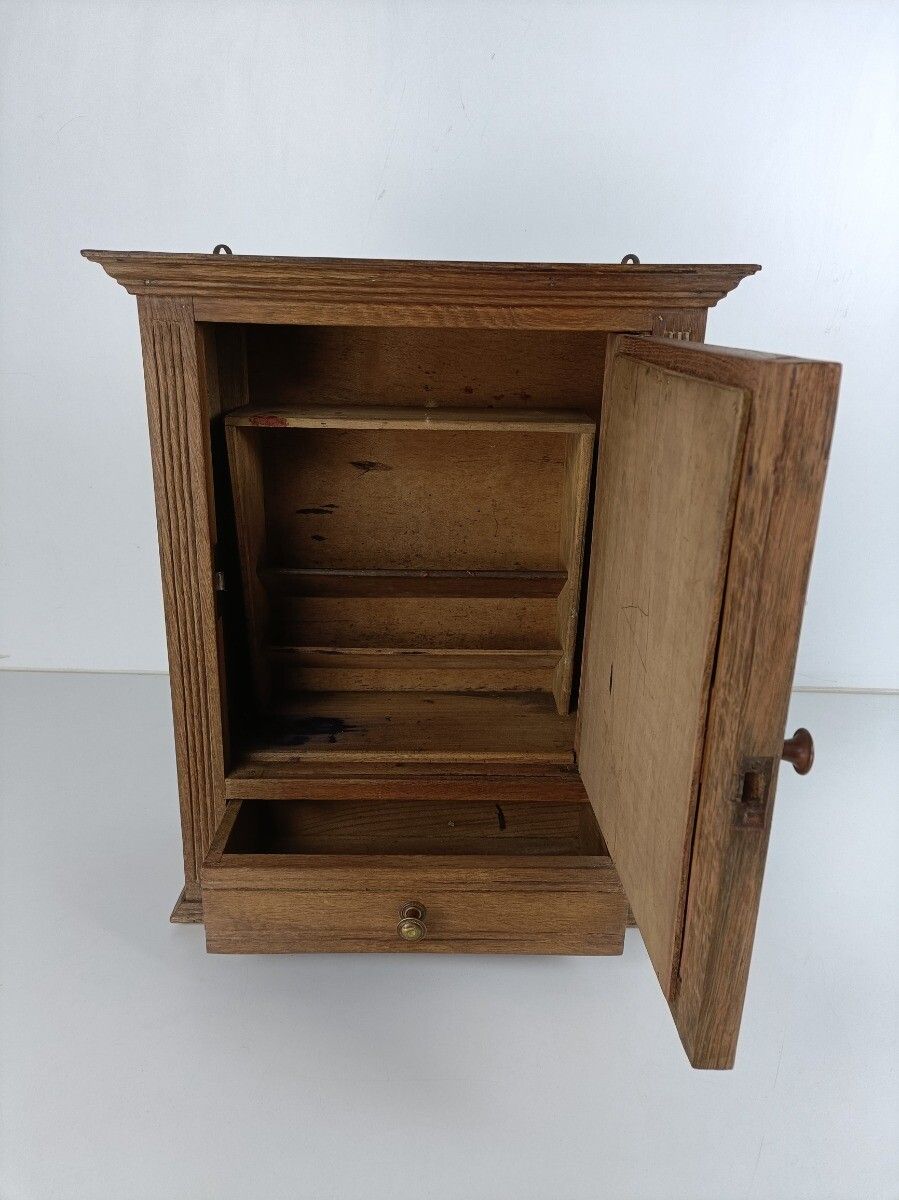 Medicine Cabinet Apothecary Bathroom Shaving  Antique Carved Wood Beveled Glass photo buy
