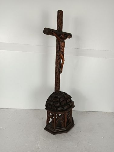 Antique 19th Century Standing Large Carved Wooden Gothic Crucifix Cross Jesus Ch photo 485.0