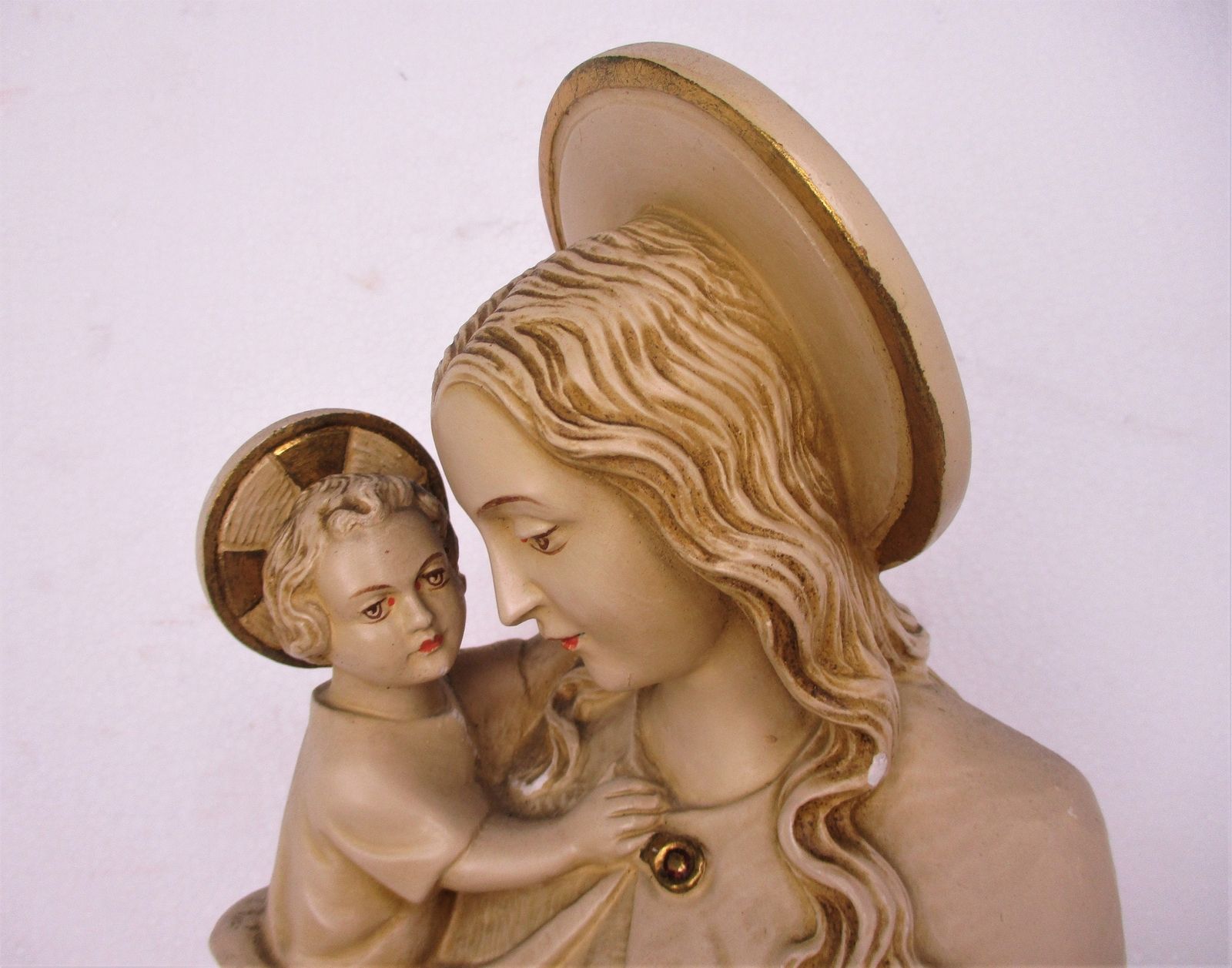 Large Statue Virgin Mary Madonna Infant Treading On Snake Plaster Gold Colored H photo vinterior