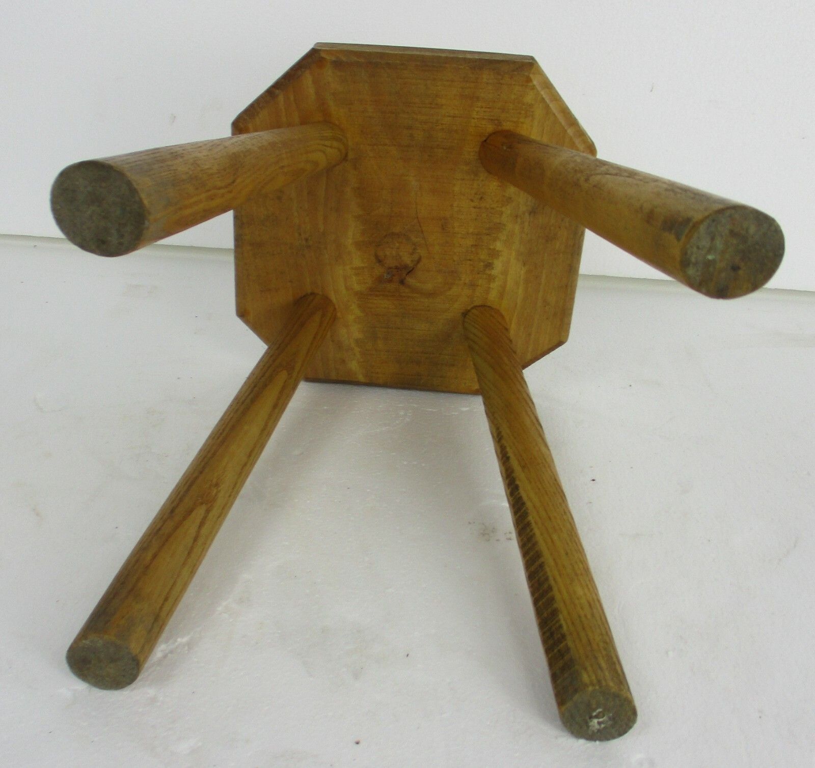 Antique Hand Carved Wood  Milking Stool Pedestal Table Pedestal Barn Style Funky photo vintage