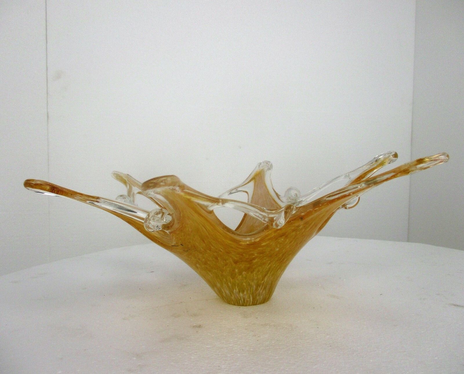 Large  Italian Art Glass Amber Yellow Star Bowl Dish Centerpiece Murano Basket photo Home Decor