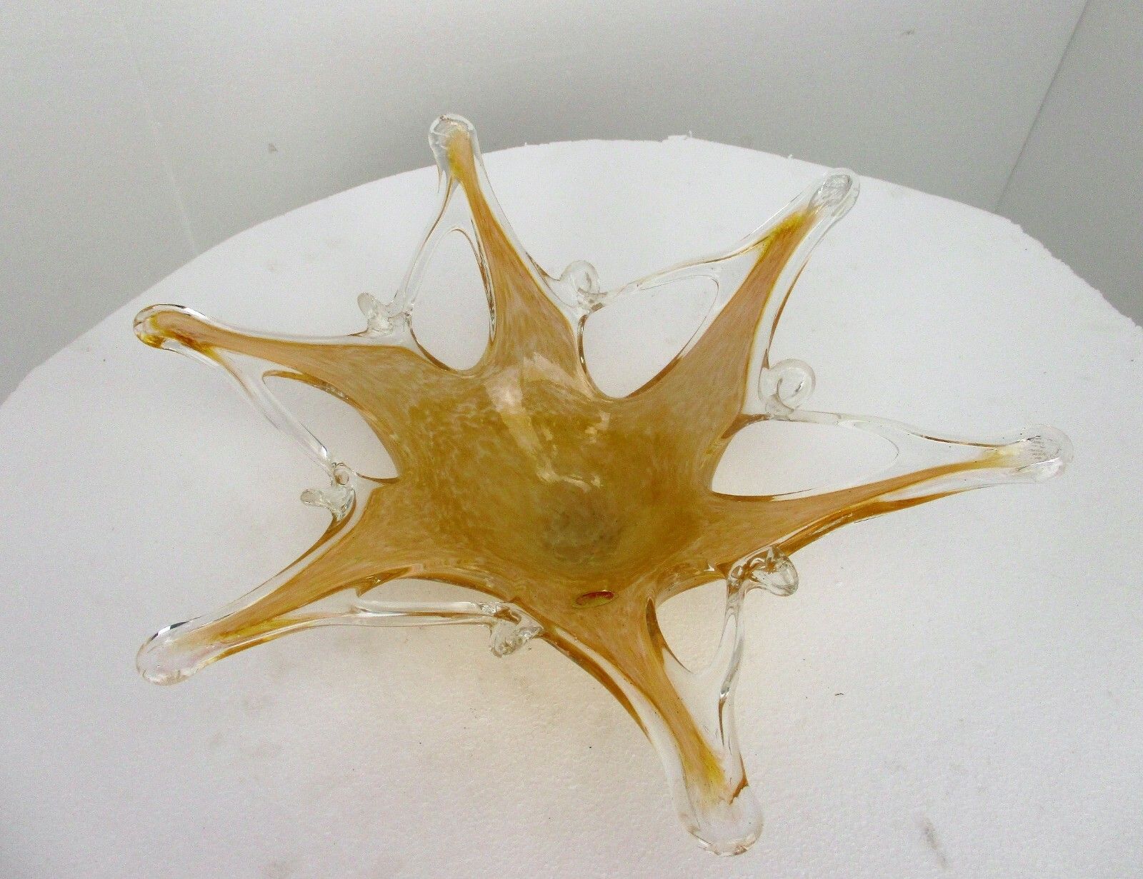 Large  Italian Art Glass Amber Yellow Star Bowl Dish Centerpiece Murano Basket photo 130.0