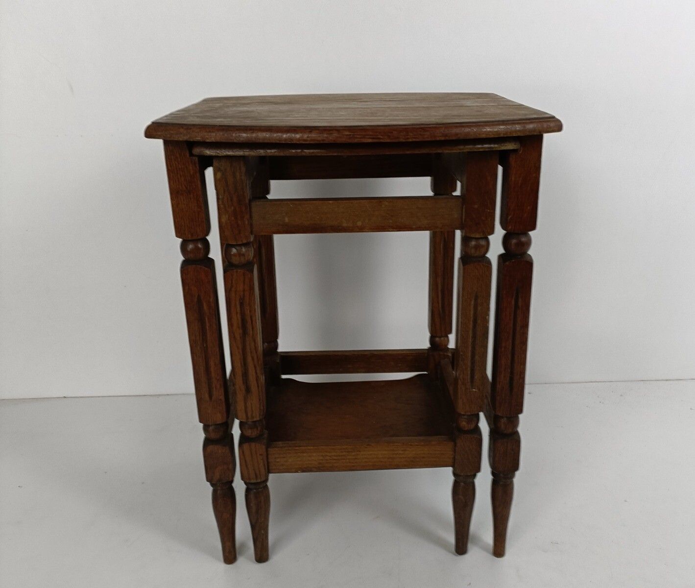 Set Of 2 Nesting Stacking Tables, Small, Very Special, Carved Wood, Barn Farmhou photo furniture