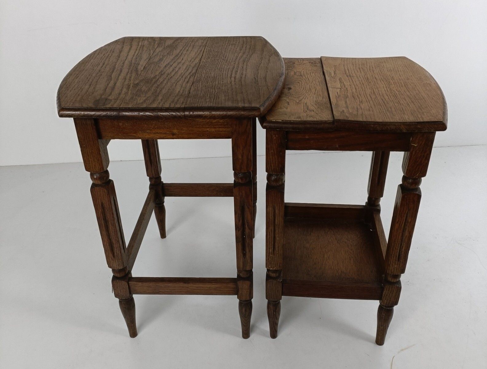 photo furniture Set Of 2 Nesting Stacking Tables, Small, Very Special, Carved Wood, Barn Farmhou