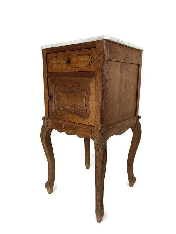 Antique Nightstand End Table Bedroom Cabinet Wood Marble Top 19th Century