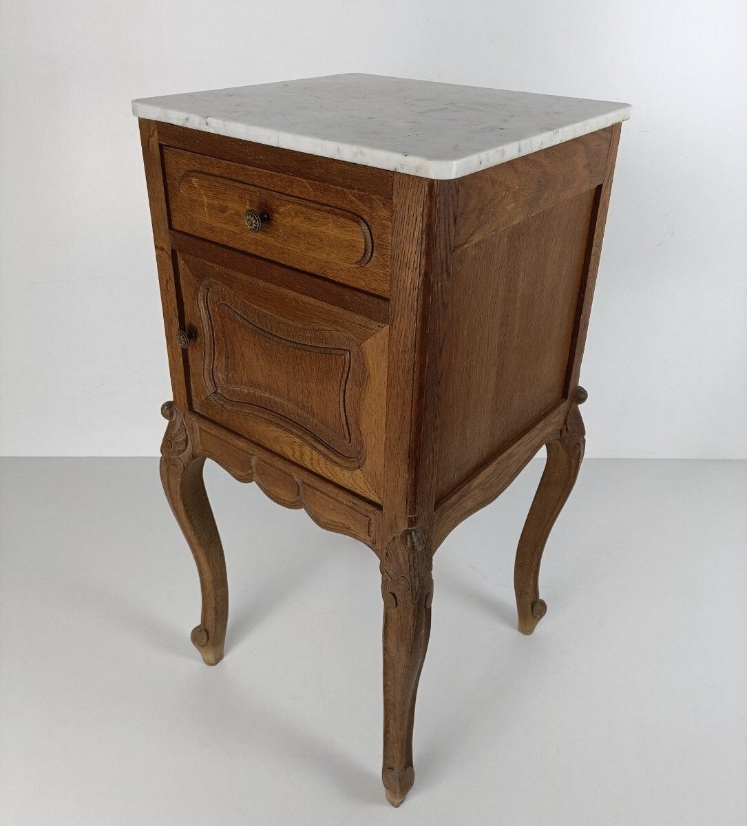 Antique Nightstand End Table Bedroom Cabinet Wood Marble Top 19th Century photo for sale