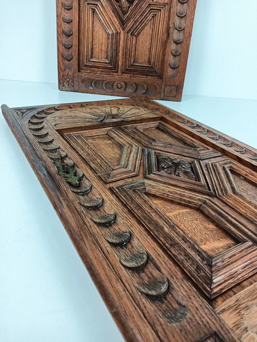Pair Antique Door Panels Carved Wood Ornate Stunning Architectural Reclaimed S photo buy