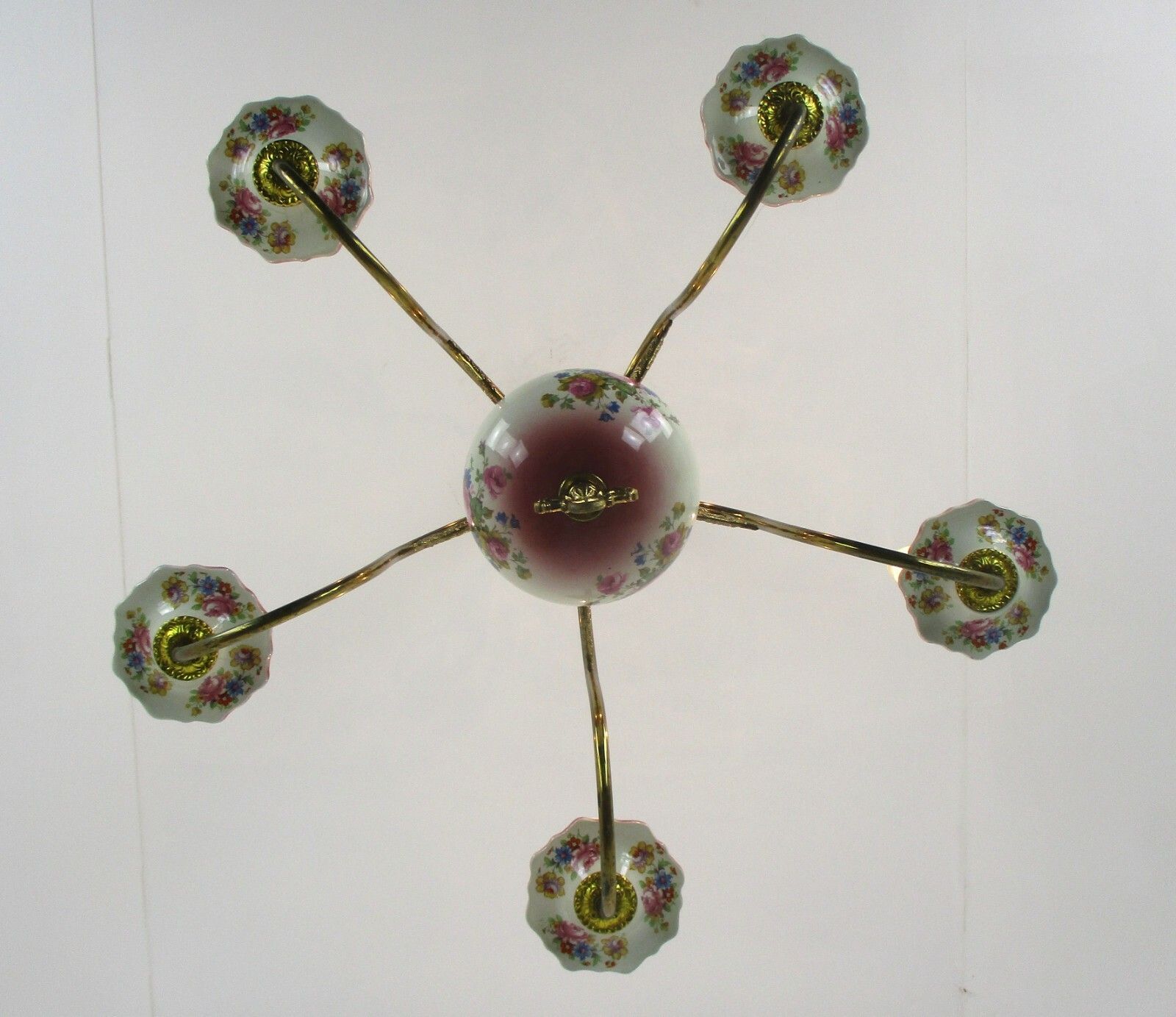 Flemish Dutch  Chandelier  5 Arms Lights Ceramic Porcelain Brass Italian Style photo Lighting