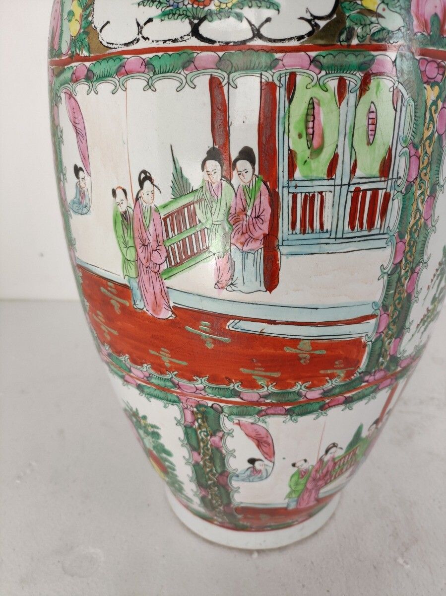 Large Vintage Vase Chinese China Dragons Foo Dogs Beautiful Family Rose photo Home Decor