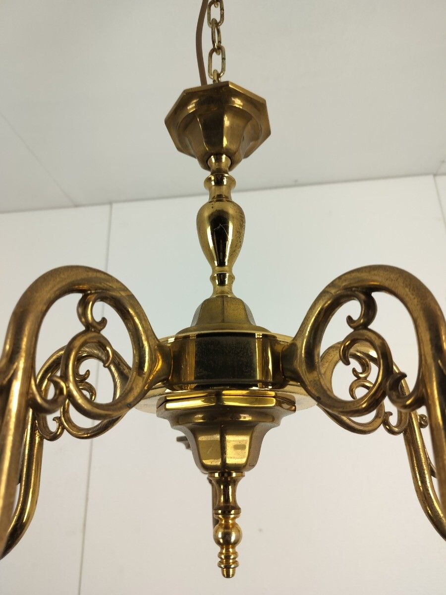Brass Vintage Chandelier Massive 5 Arms 5 Lights Belgium photo vintage