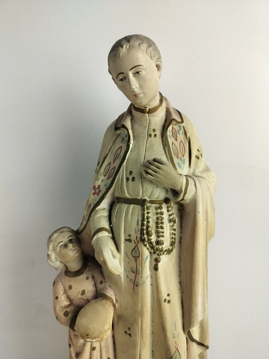 Antique Statue Saint Santo Gerard Santo Majella Infant Jesus Neo Gothic Plaster photo for sale
