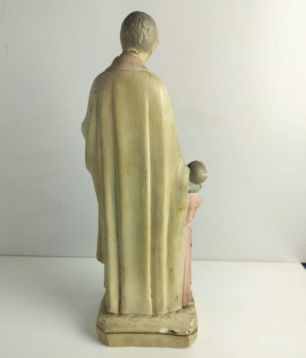 Antique Statue Saint Santo Gerard Santo Majella Infant Jesus Neo Gothic Plaster photo vintage
