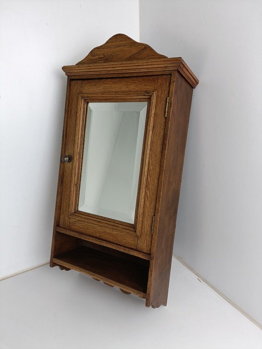 Antique Medicine Apothecary Cabinet Beveled Glass Wall Hanging Bathroom Shaving photo furniture